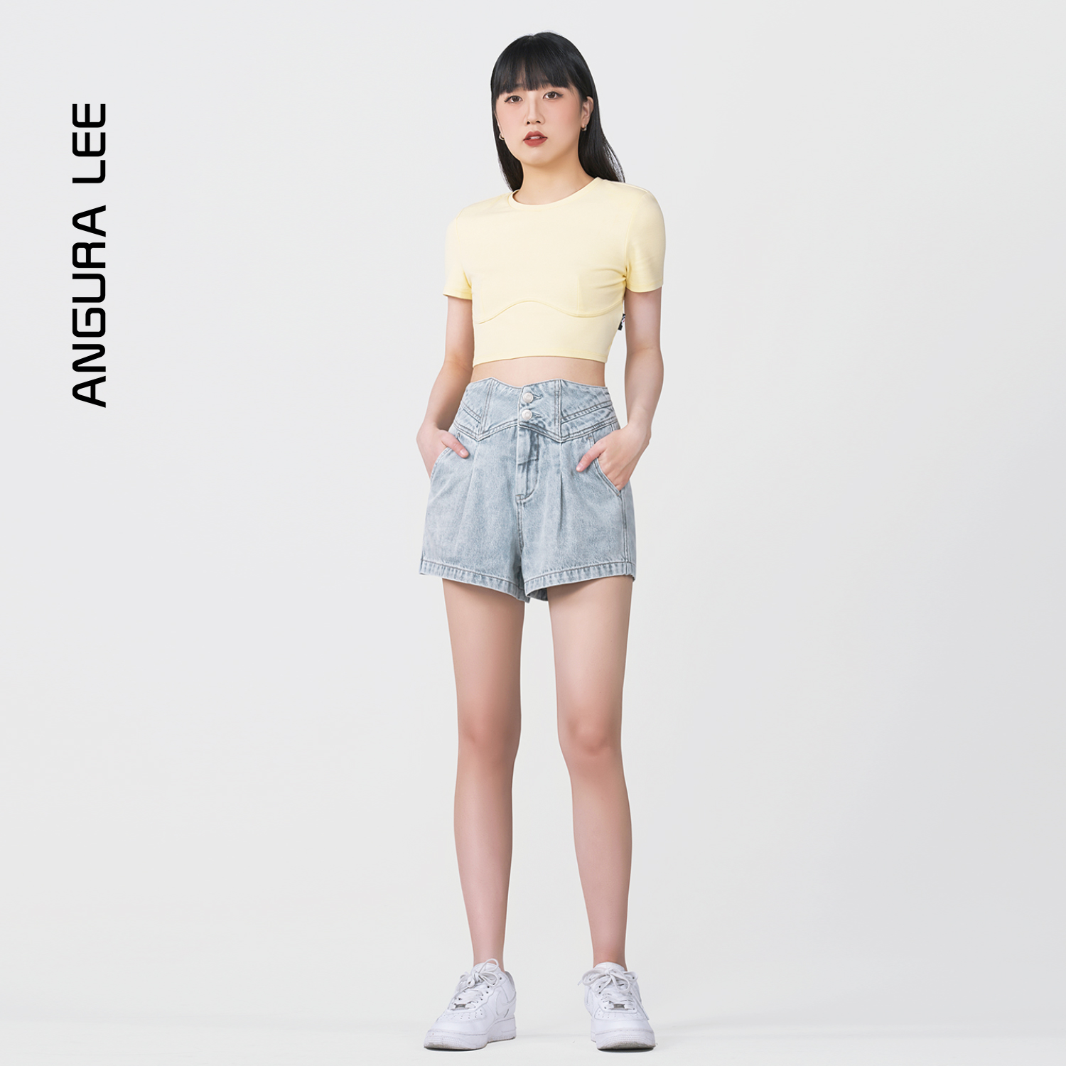春夏新款經典水洗淺藍女裝高腰短褲